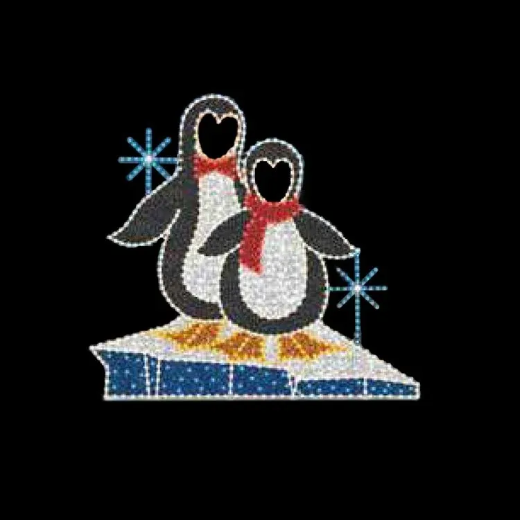 LED penguin look-through photo-op display on an iceberg base