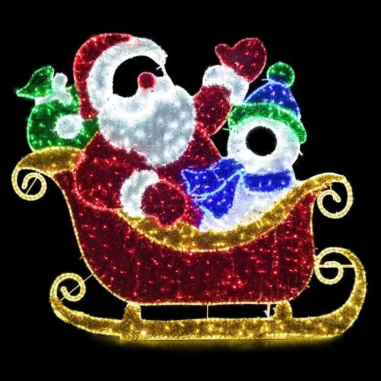 3D LED Santa and snowman in a sleigh display